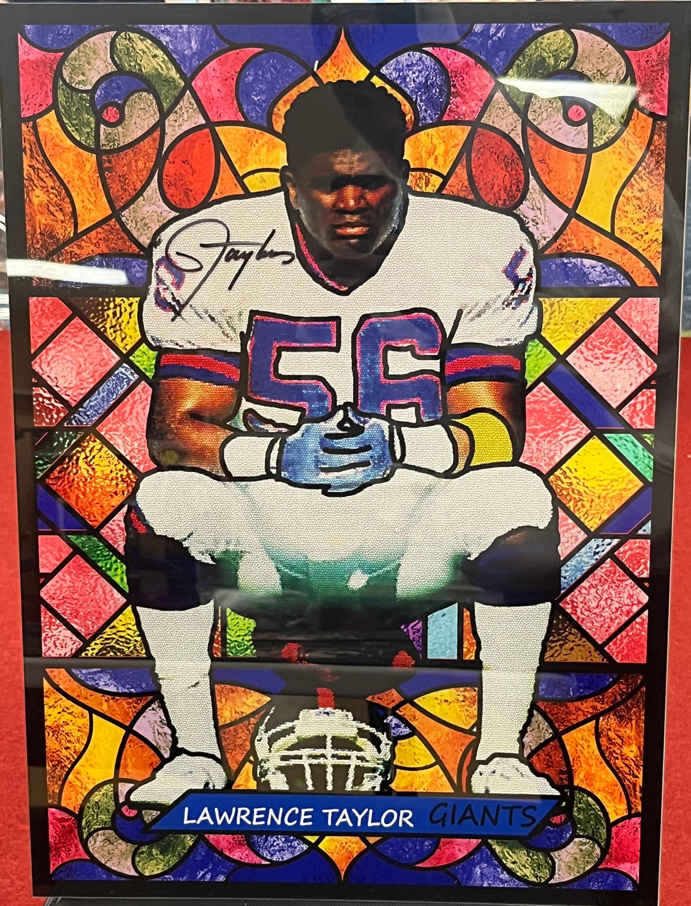 Lawrence Taylor Autographed Stained Glass Print
