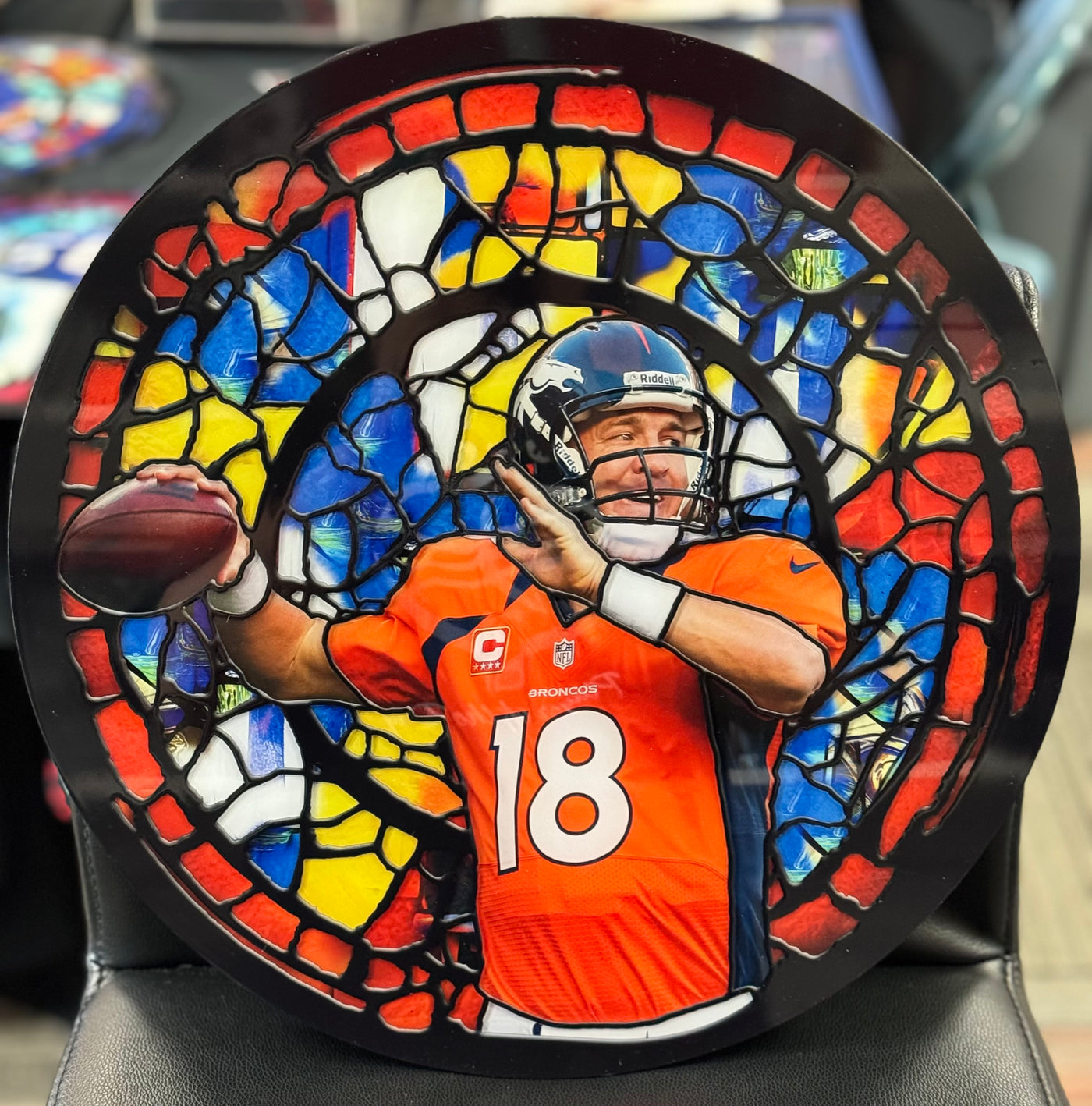 Peyton Manning Stained Glass 16x16in