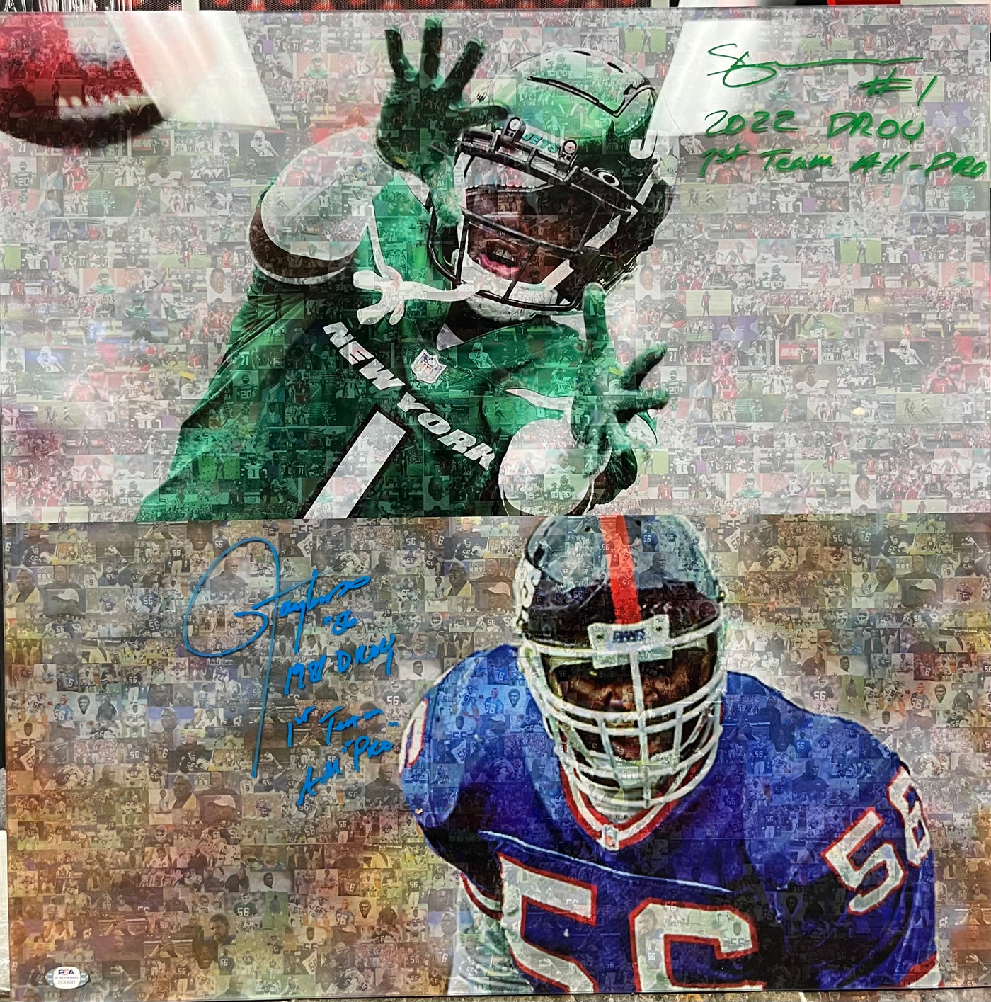 Sauce Gardner/Lawrence Taylor Dual Autographed/Inscripted Mosaic Print Version 2
